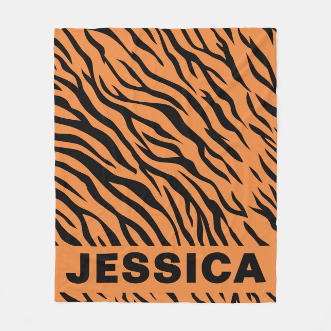 Personalized Tiger Stripes Orange Black Animal Fleecedecke (Vorderseite)