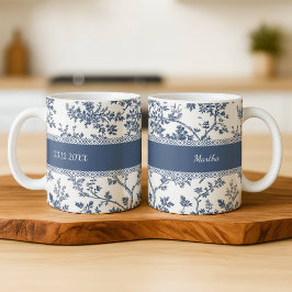 Personalized Toile De Jouy Mug Custom Name Date  Kaffeetasse