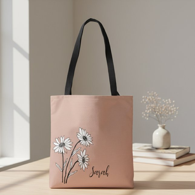 Personalized Tote Bag with White and Black Daisies Tasche (Von Creator hochgeladen)