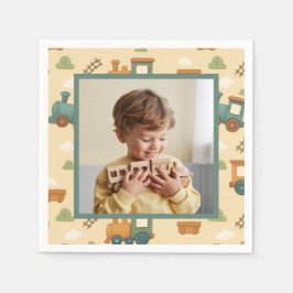 Personalized Train Birthday Photo Serviette