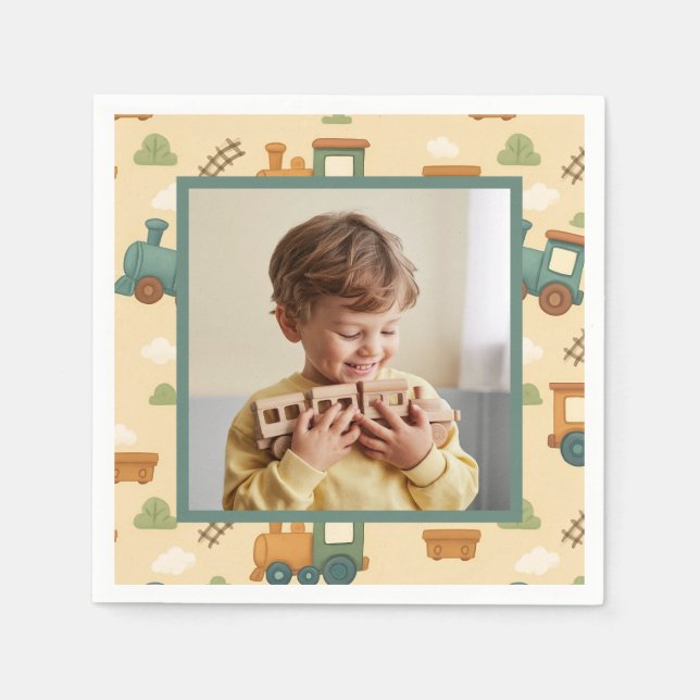 Personalized Train Birthday Photo Serviette (Vorderseite)