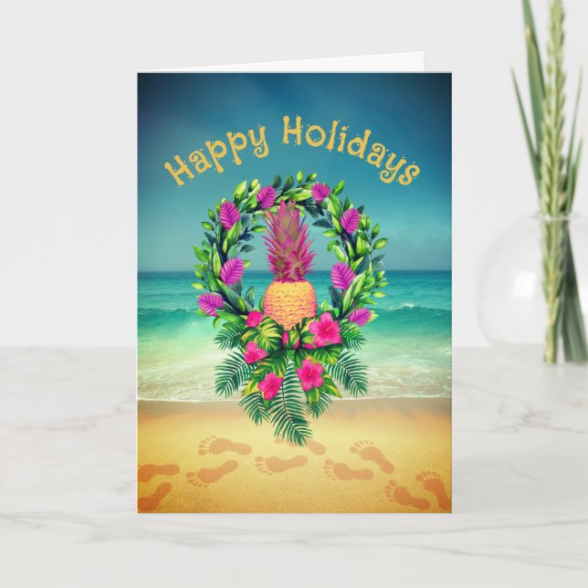 Personalized Tropical Pineapple Wreath Holiday Dankeskarte (Vorderseite)