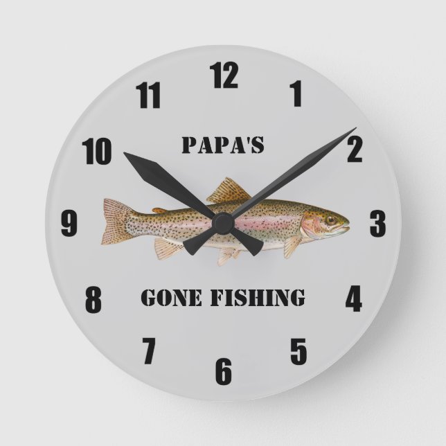 Personalized Trout Gone Fishing Large Clock Runde Wanduhr (Vorderseite)