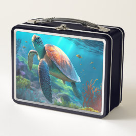 Personalized Turtle Illustration Metal Lunch Box