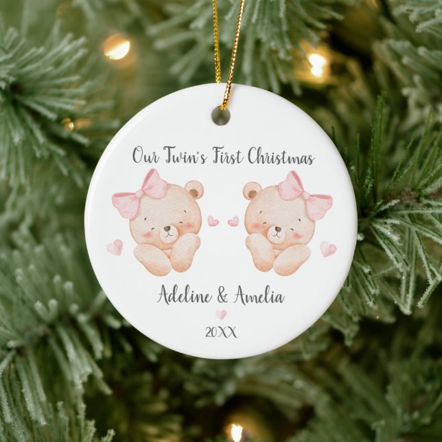 Personalized Twin Baby Girls Ornament (Baum)