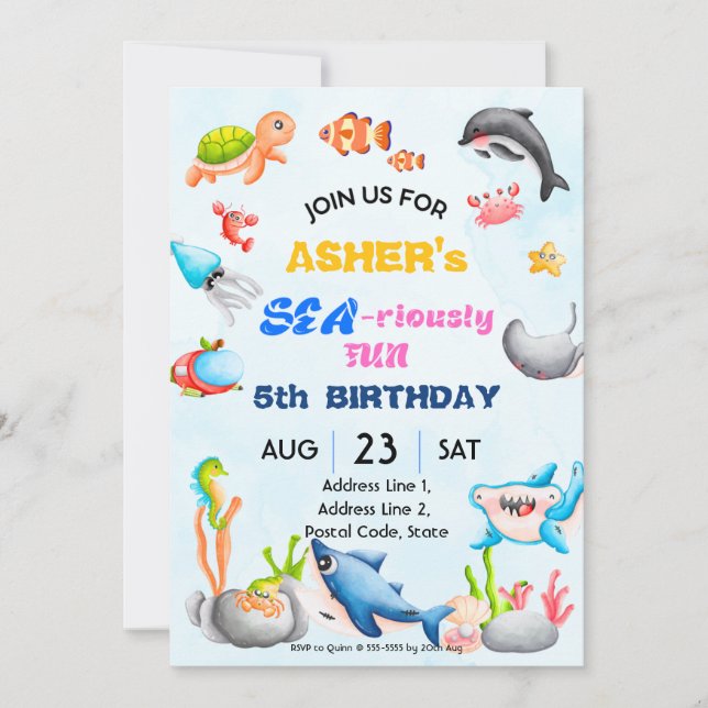 Personalized Under the Sea Downloadable Birthday I Einladung (Vorderseite)