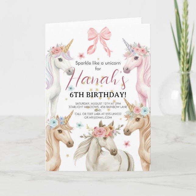 Personalized Unicorn Birthday Invitation Custom  (Devant)