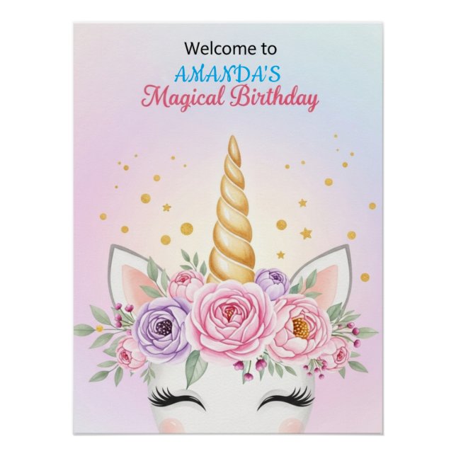 Personalized Unicorn Magical Birthday Welcome Poster (Vorderseite)