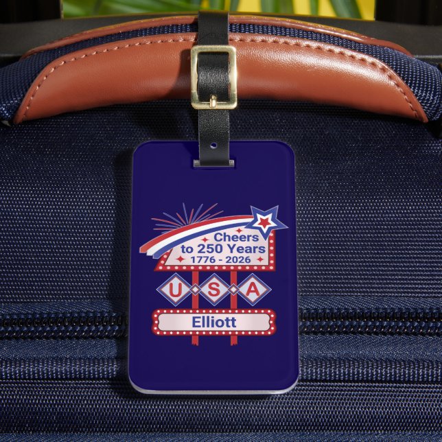 Personalized USA 250–Patriotic Retro Marquee Gepäckanhänger (Vorderseite Insitu 2)