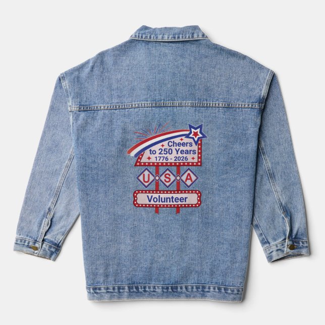 Personalized USA 250–Patriotic Retro Marquee Jeansjacke (Rückseite)