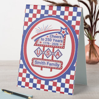 Personalized USA 250–Patriotic Retro Marquee Tischaufsteller