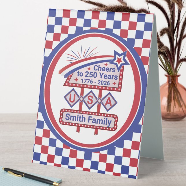 Personalized USA 250–Patriotic Retro Marquee Tischaufsteller (In Situ (Tisch))