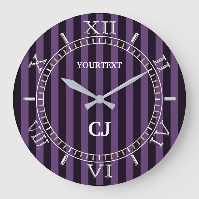 Personalized Vertical Purple Stripes Dial on a Große Wanduhr (Vorderseite)