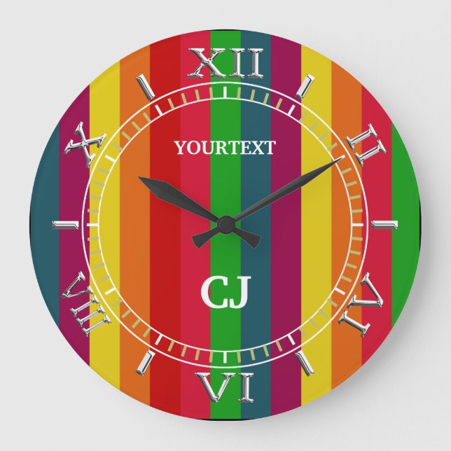 Personalized Vertical Rainbow Stripes Dial on a Große Wanduhr (Vorderseite)