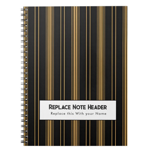 Personalized Vertical Stripe Black Gold Notizblock (Vorderseite)