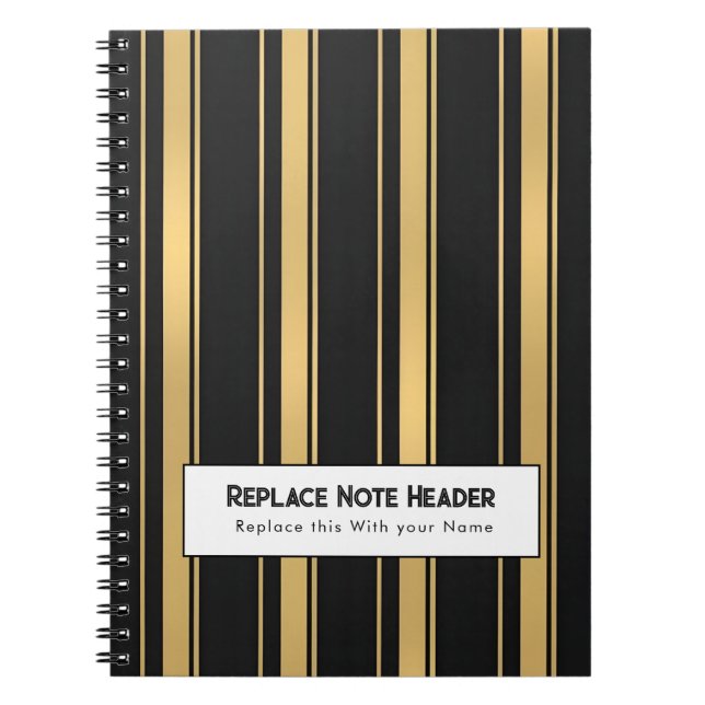 Personalized Vertical Stripe Black Gold Notizblock (Vorderseite)