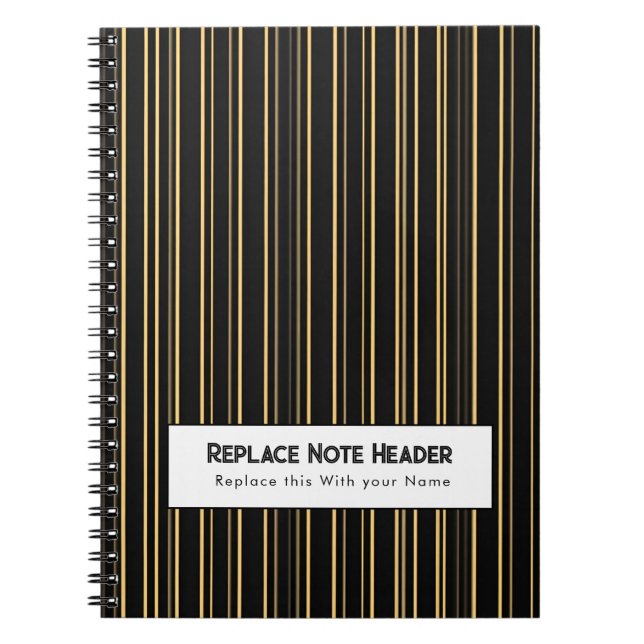 Personalized Vertical Stripe Black Gold Notizblock (Vorderseite)
