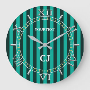 Personalized Vertical Turquoise Stripes Dial on a Große Wanduhr