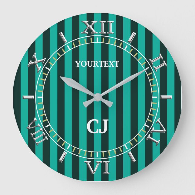 Personalized Vertical Turquoise Stripes Dial on a Große Wanduhr (Vorderseite)