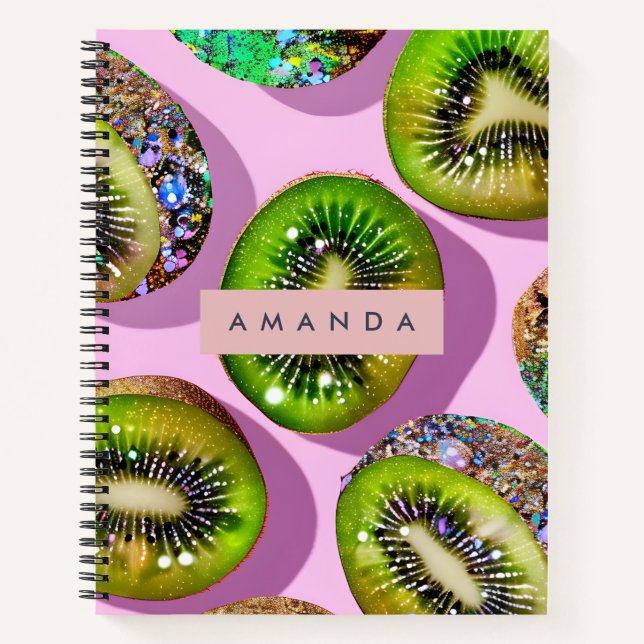 Personalized Vibrant Glitter Kiwi Pop Art Design Notizbuch (Vorderseite)