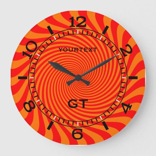 Personalized Vibrant Hot Orange Swirl Dial on a Große Wanduhr (Vorderseite)