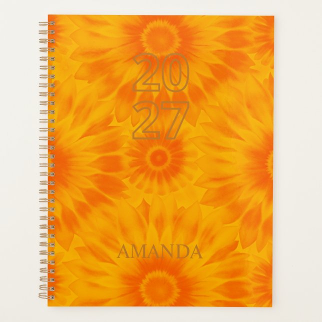 Personalized Vibrant Sunflower Orange Tie-Dye Art Planer (Vorderseite)