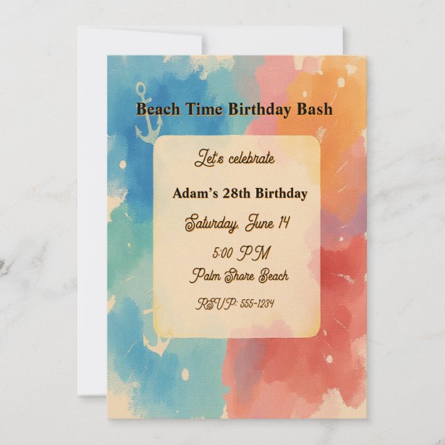 Personalized Vibrant Watercolor Beach Invitation (Devant)