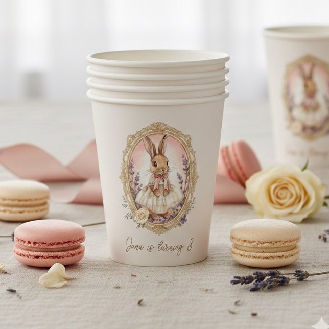 Personalized Vintage Bunny Birthday  Pappbecher (Von Creator hochgeladen)