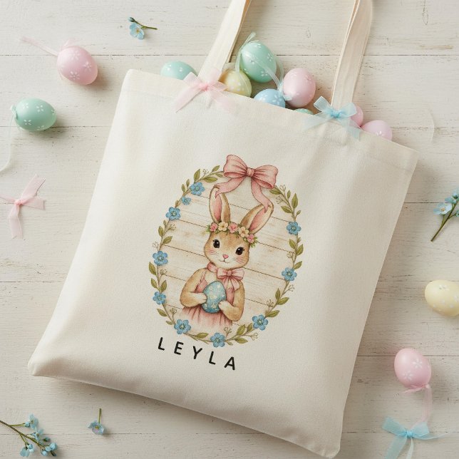 Personalized Vintage Easter Bunny Pastel Tote Bag Tragetasche (Von Creator hochgeladen)