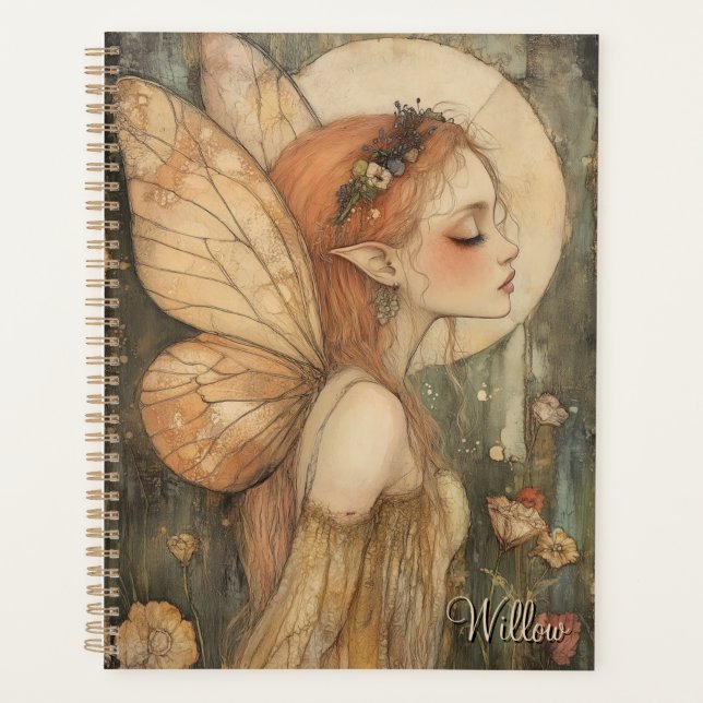 Personalized Vintage Fairy with Floral Crown Planer (Vorderseite)