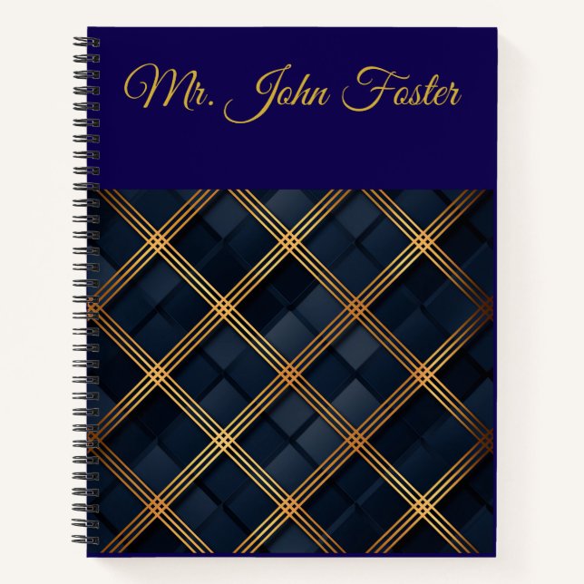 Personalized Vintage Navy Blue and Gold Christmas  Notizbuch (Vorderseite)