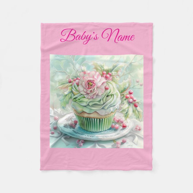 Personalized Vintage Pink Christmas Baby Blanket Fleecedecke (Vorderseite)