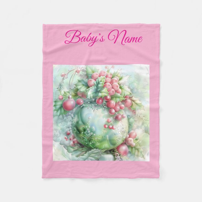 Personalized Vintage Pink Christmas Baby Blanket  Fleecedecke (Vorderseite)