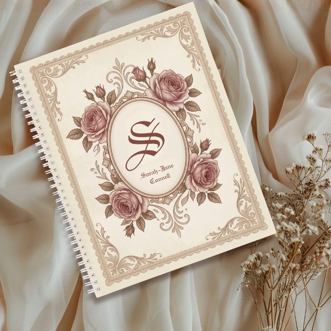 Personalized Vintage Rose Monogram Notebook Notizbuch (Von Creator hochgeladen)