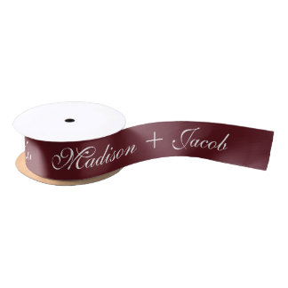 Personalized Vintage Script Burgundy Wedding Favor Satinband