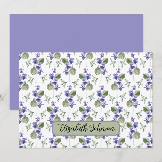 Personalized Violets Floral Botanical Note Card Mitteilungskarte (Vorne/Hinten)