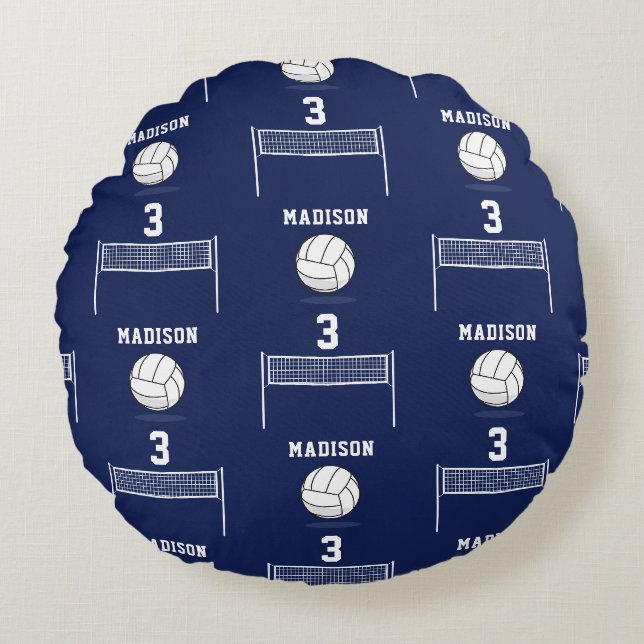 Personalized Volleyball Ball & Net Pattern Rundes Kissen (Vorderseite)