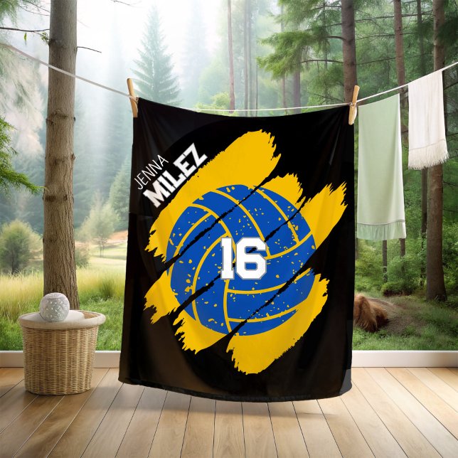 Personalized Volleyball Blue and Yellow Fleecedecke (Von Creator hochgeladen)