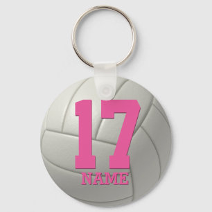 Personalized Volleyball (pink name & number) Schlüsselanhänger