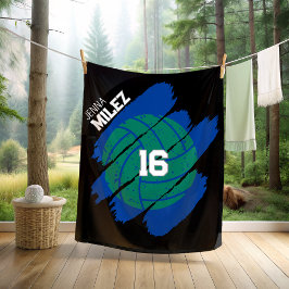Personalized Volleyball Player Blue and Green Fleecedecke