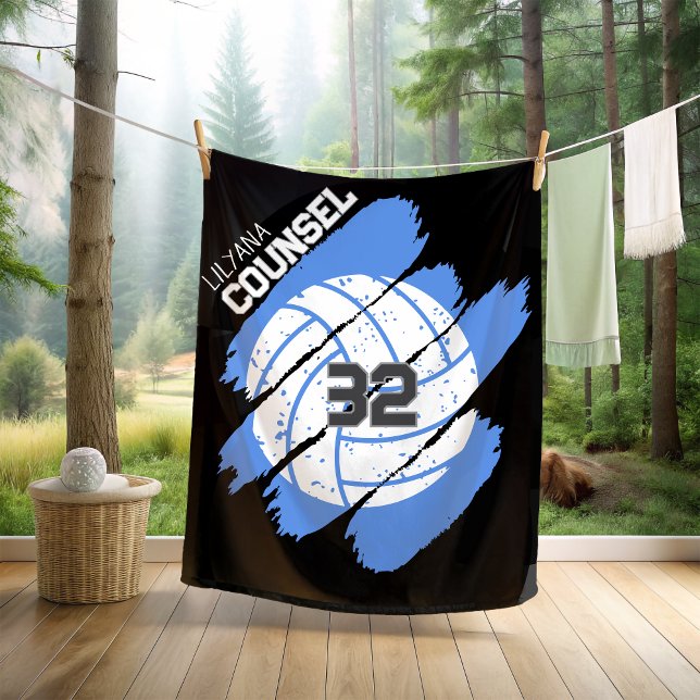 Personalized Volleyball Player Blue and White Fleecedecke (Von Creator hochgeladen)