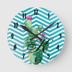 Personalized Wall Clock Boho Cacti Cactus Succulen Runde Wanduhr