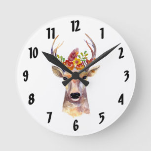 Personalized Wall Clock boho deer Buck Head Browni Runde Wanduhr