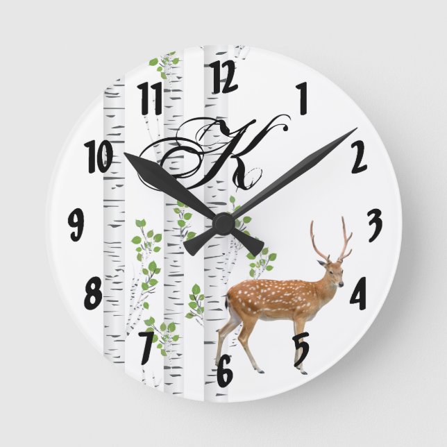 Personalized Wall Clock Deer Doe Buck Forest Woodl Runde Wanduhr (Vorderseite)