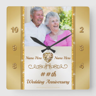 Personalized Wall Clocks for Anniversary, ANY YEAR Quadratische Wanduhr