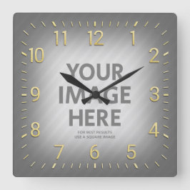 Personalized Wall Clocks Gold Numbers Square Photo Quadratische Wanduhr