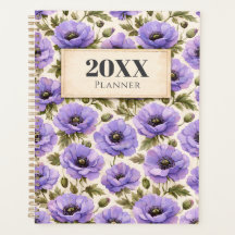 Personalized Watercolor Blue Poppies Planner