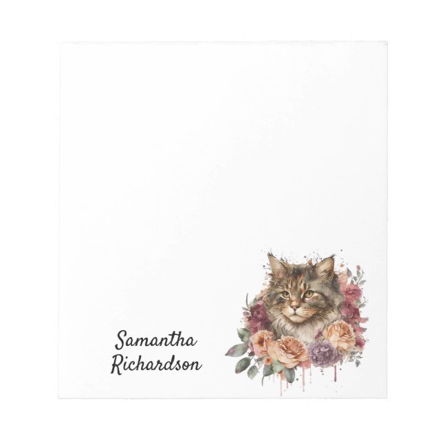 Personalized Watercolor Boho Cat Notizblock (Vorderseite)