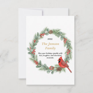 Personalized Watercolor Cardinal Christmas Wreath RSVP Karte