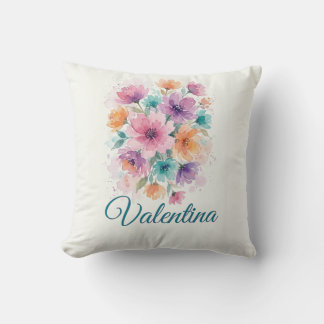 Personalized Watercolor Floral Bouquet Name Throw  Kissen